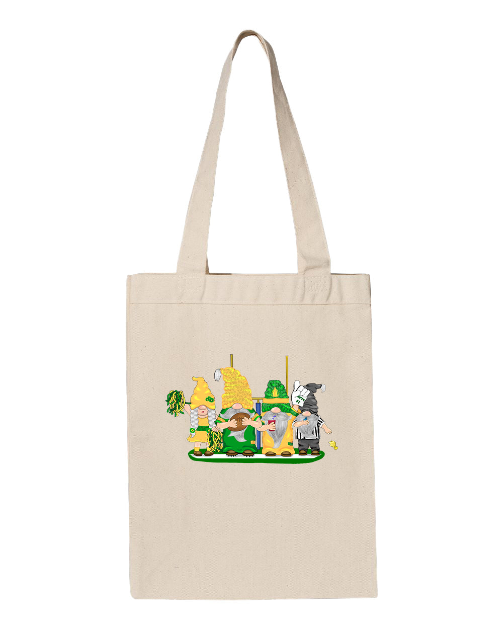 Green & Yellow Football Gnomes  (similar to Eugene) on Gusset Tote