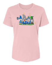 Load image into Gallery viewer, Pacific Blue &amp; Navy Football Gnomes on Women&#39;s T-shirt (similar to Seattle)
