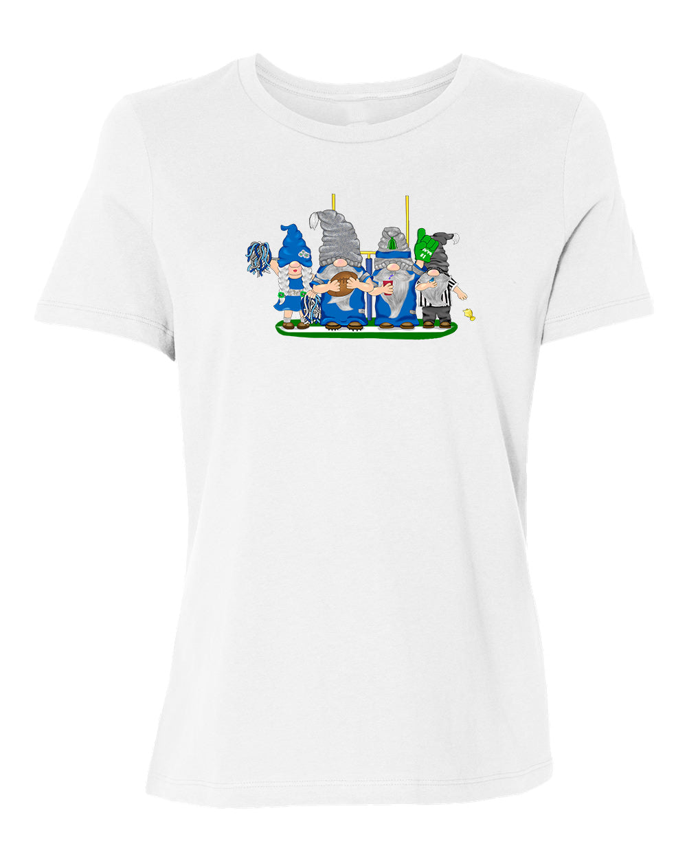 Pacific Blue & Navy Football Gnomes on Women's T-shirt (similar to Seattle)