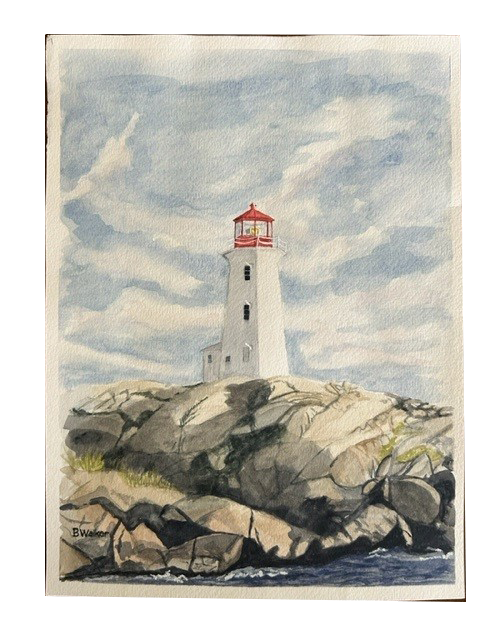 Peggy's Cove Lighthouse Watercolor  (Framed)