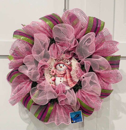 Pink Snowman Wreath