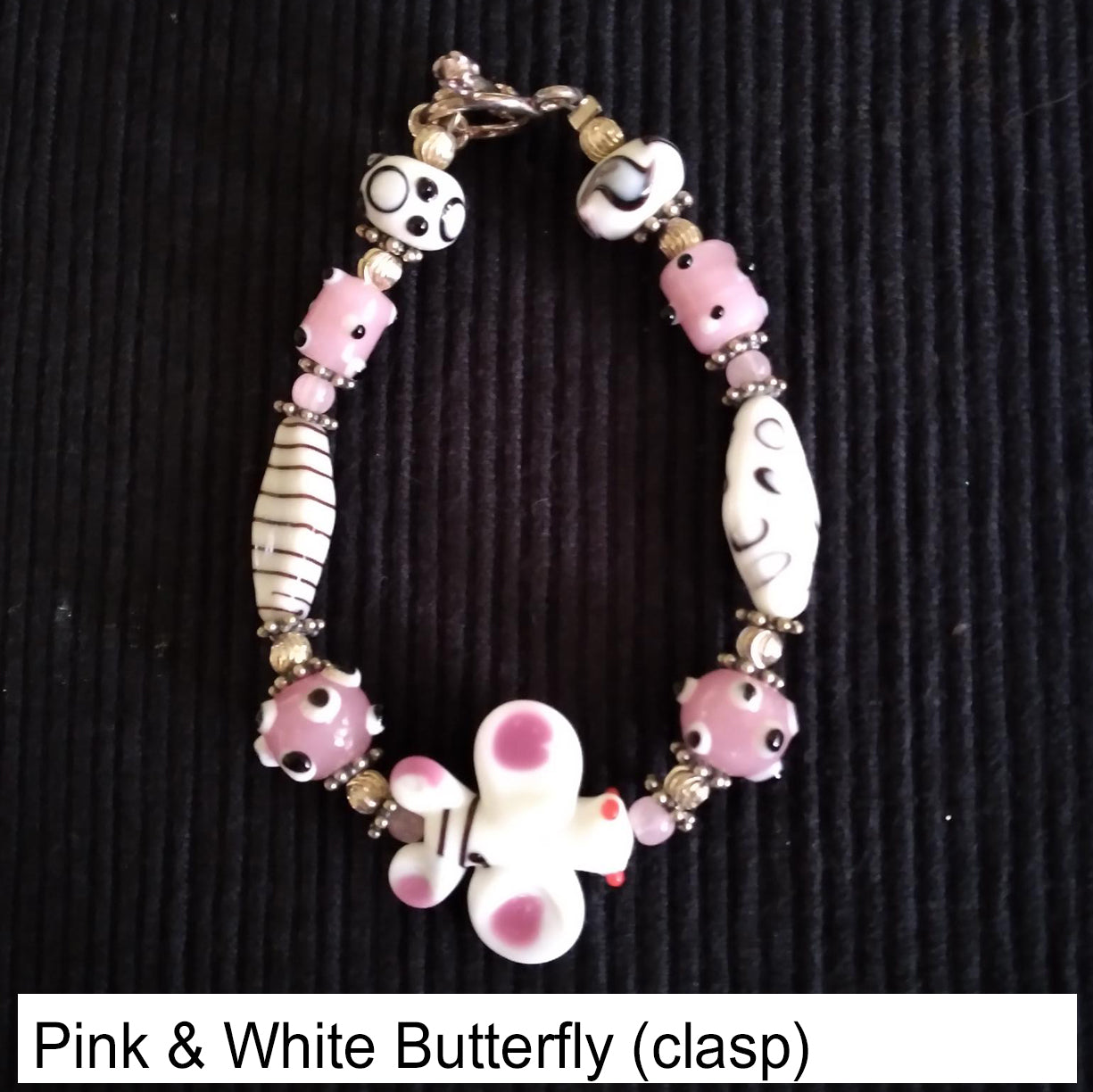 Pink and white with white butterfly (clasp)