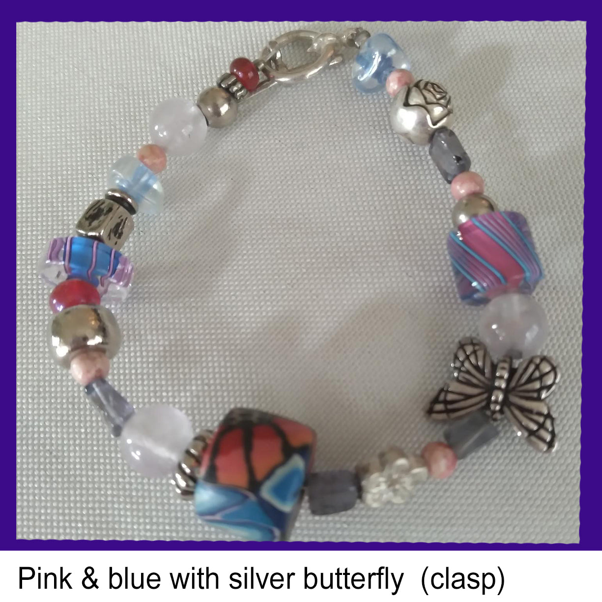 Pink & blue with silver butterfly