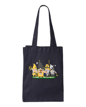Load image into Gallery viewer, Black &amp; Gold Football Gnomes  (similar to Pittsburgh) on Gusset Tote
