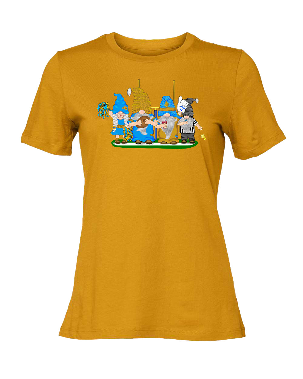 Gold & Powder Blue Football Gnomes on Women's T-shirt (similar to LA)