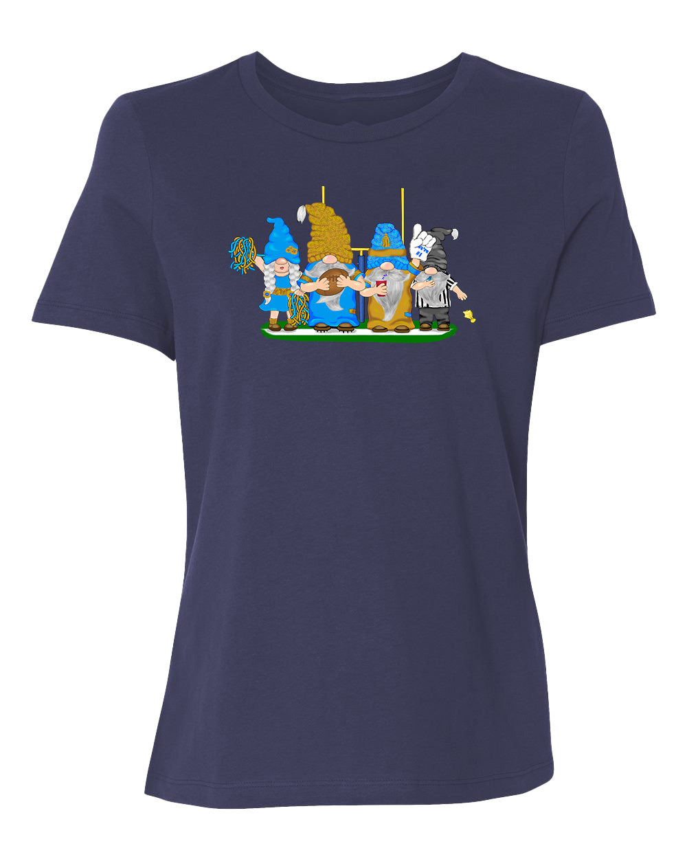 Gold & Powder Blue Football Gnomes on Women's T-shirt (similar to LA)