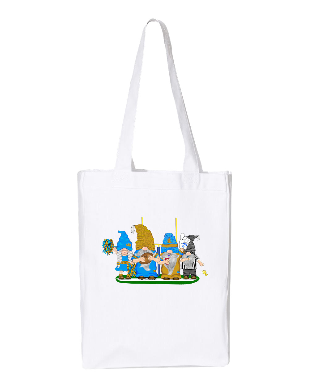 Gold & Powder Blue Football Gnomes  (similar to LA) on Gusset Tote