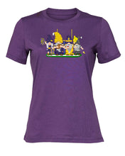 Load image into Gallery viewer, Purple &amp; Gold Football Gnomes on Women&#39;s T-shirt (similar to Minnesota)
