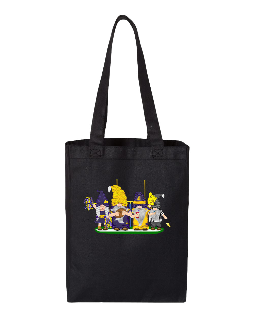 Purple & Gold Football Gnomes  (similar to Minnesota) on Gusset Tote