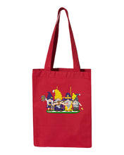 Load image into Gallery viewer, Purple &amp; Gold Football Gnomes  (similar to Minnesota) on Gusset Tote
