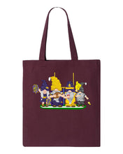 Load image into Gallery viewer, Purple &amp; Gold Football Gnomes  (similar to Minnesota) on Tote
