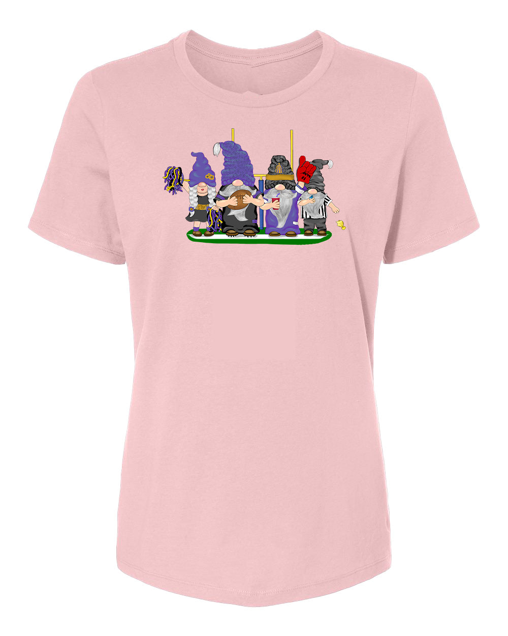 Purple & Black Football Gnomes on Women's T-shirt (similar to Baltimore)