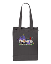 Load image into Gallery viewer, Purple &amp; Black Football Gnomes  (similar to Baltimore) on Gusset Tote
