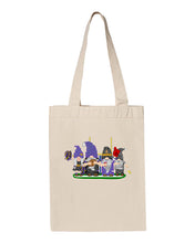 Load image into Gallery viewer, Purple &amp; Black Football Gnomes  (similar to Baltimore) on Gusset Tote
