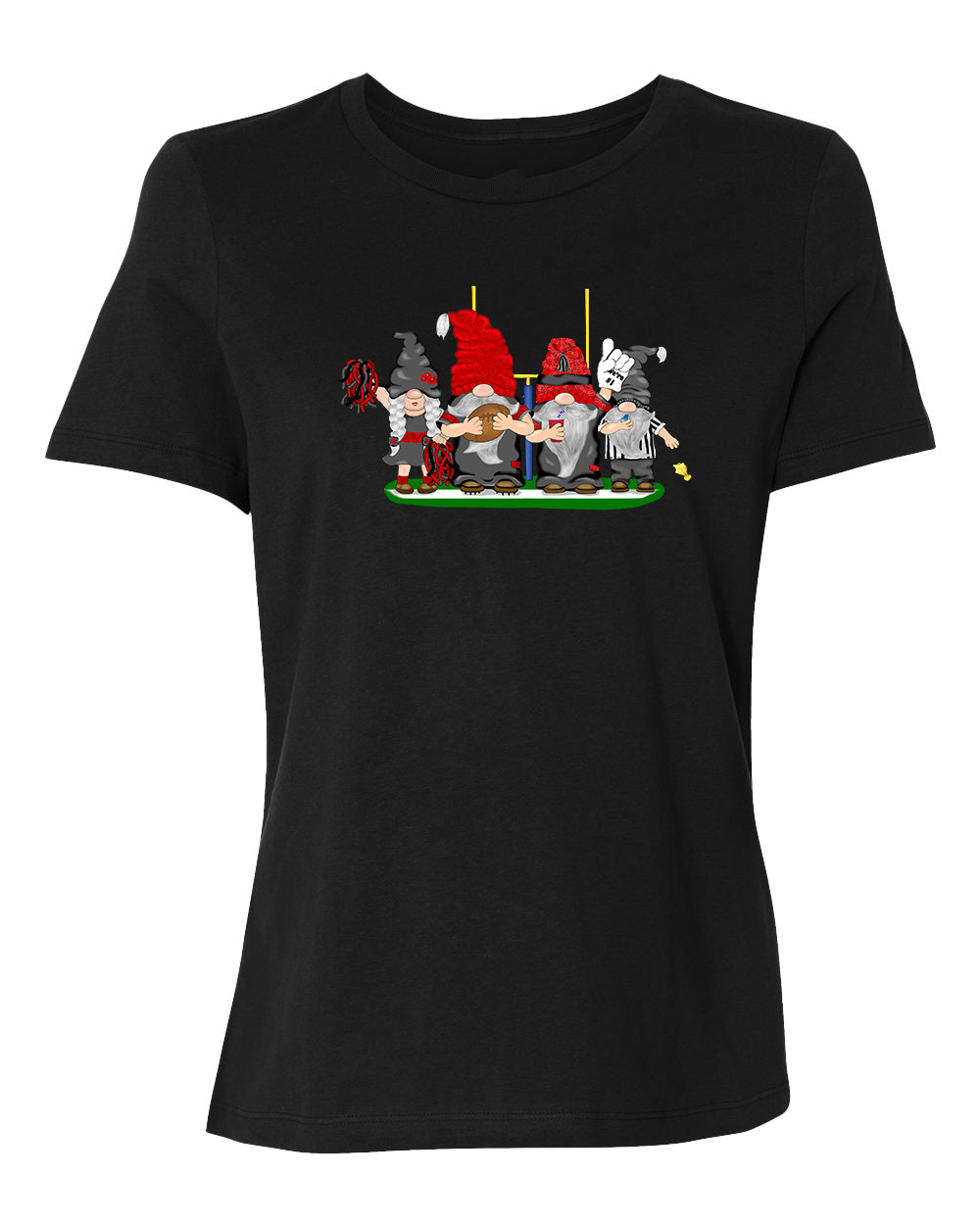 Black & Red Football Gnomes on Women's T-shirt (similar to Tampa Bay)