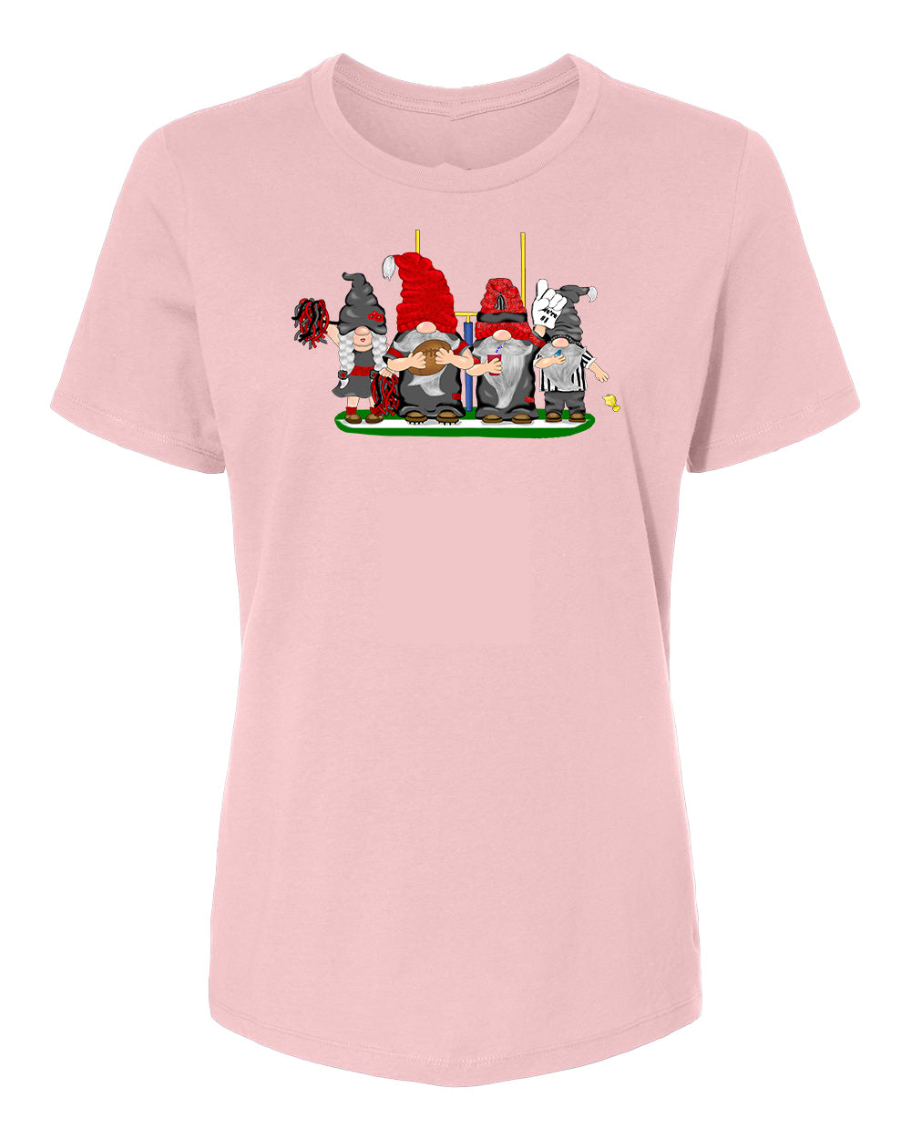 Black & Red Football Gnomes on Women's T-shirt (similar to Tampa Bay)