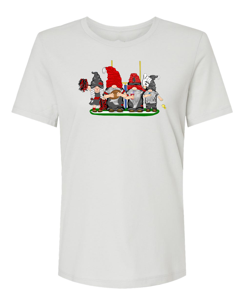 Black & Red Football Gnomes on Women's T-shirt (similar to Tampa Bay)