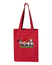 Load image into Gallery viewer, Black &amp; Red Football Gnomes  (similar to Tampa Bay) on Gusset Tote
