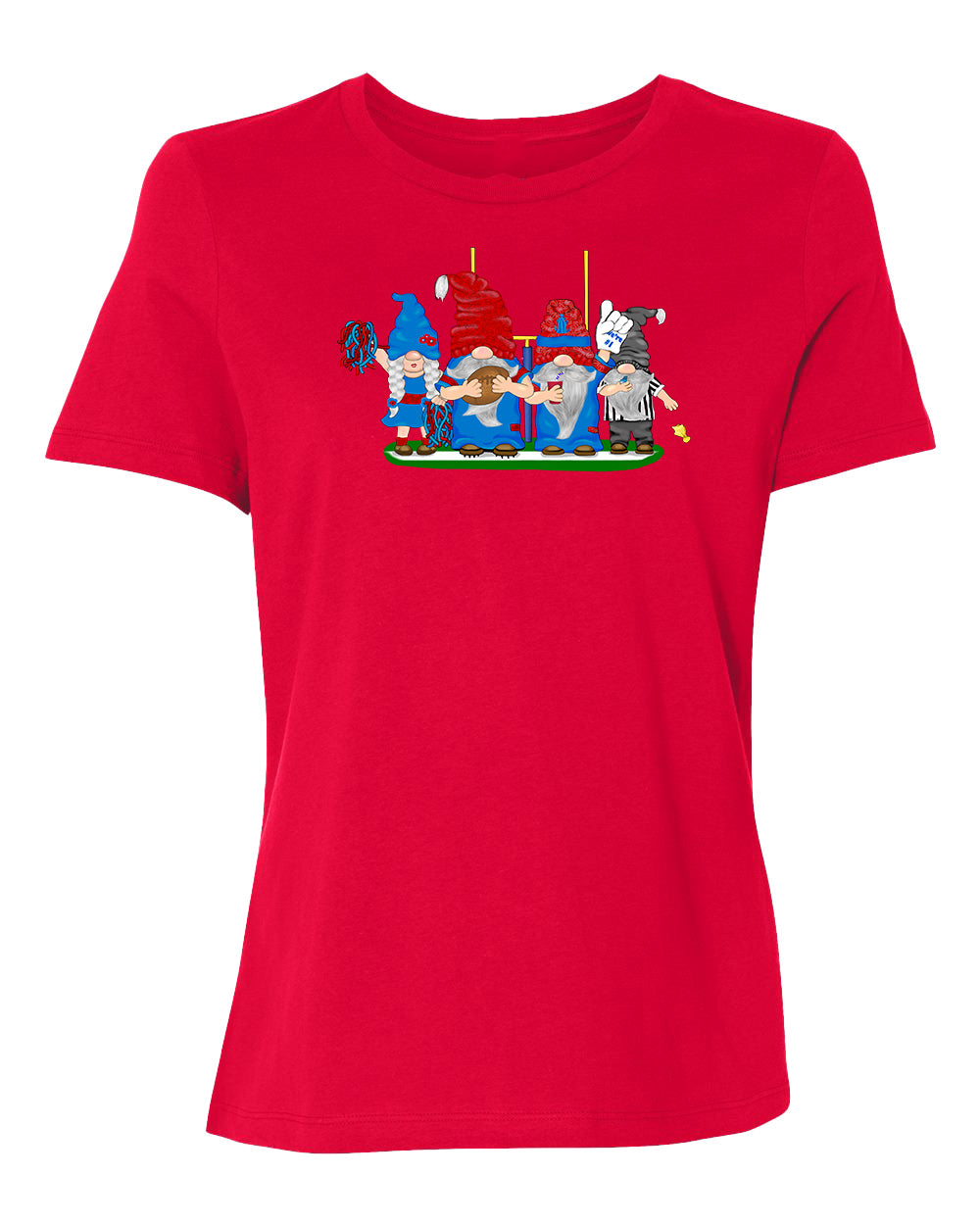 Red & Blue Football Gnomes on Women's T-shirt (similar to NY)