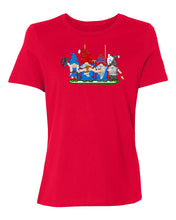 Load image into Gallery viewer, Red &amp; Blue Football Gnomes on Women&#39;s T-shirt (similar to NY)
