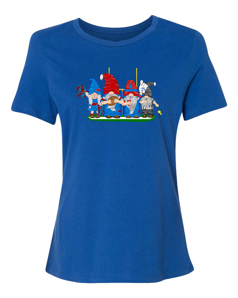 Red & Blue Football Gnomes on Women's T-shirt (similar to NY)