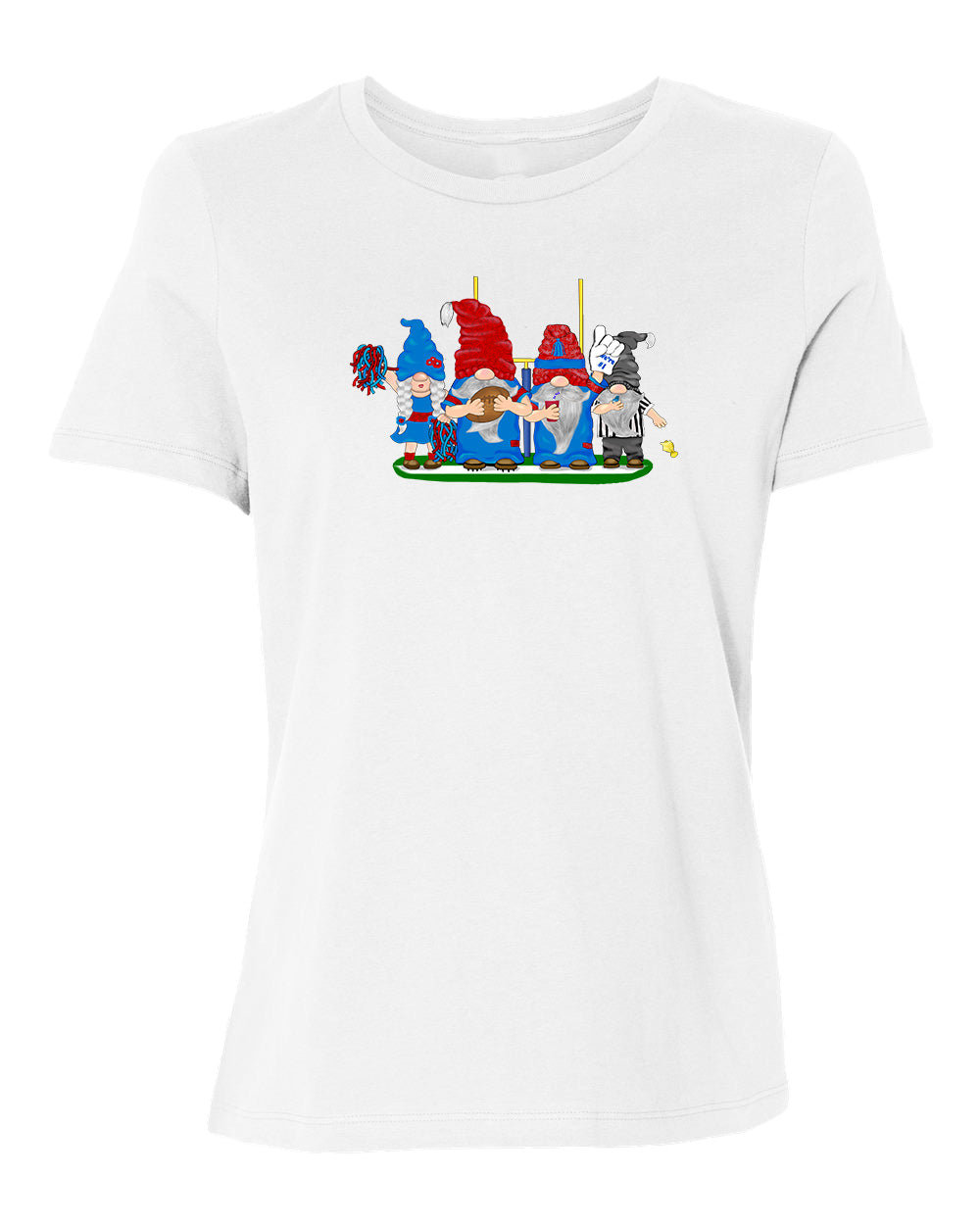 Red & Blue Football Gnomes on Women's T-shirt (similar to NY)