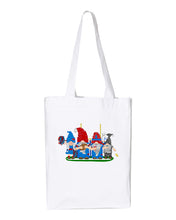 Load image into Gallery viewer, Red &amp; Blue Football Gnomes  (similar to NY) on Gusset Tote
