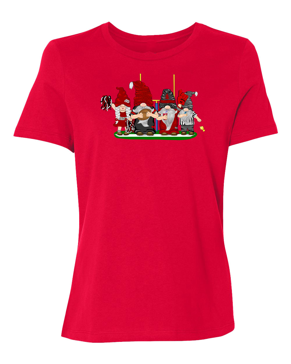 Red & Silver Football Gnomes on Women's T-shirt (similar to Atlanta)