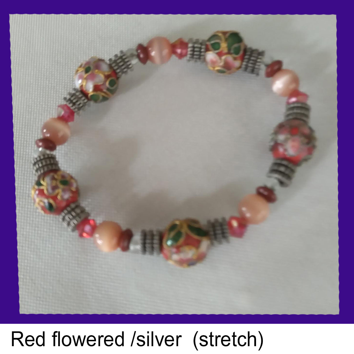 Red flowered/silver beads (stretch)