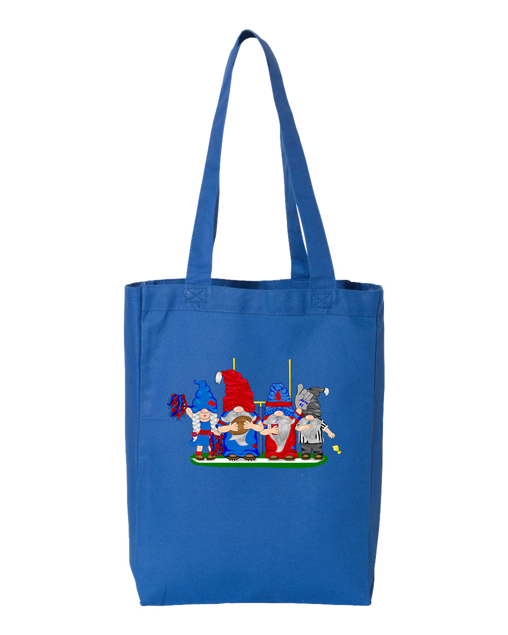 Steel Blue & Red Football Gnomes  (similar to Houston) on Gusset Tote