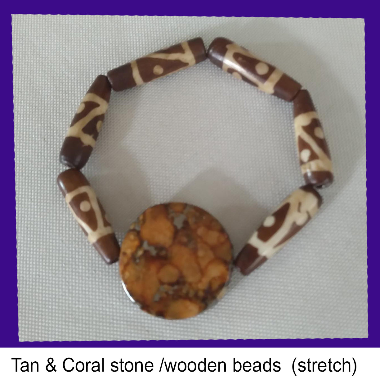 Tan & coral stone with wooden beads (stretch)