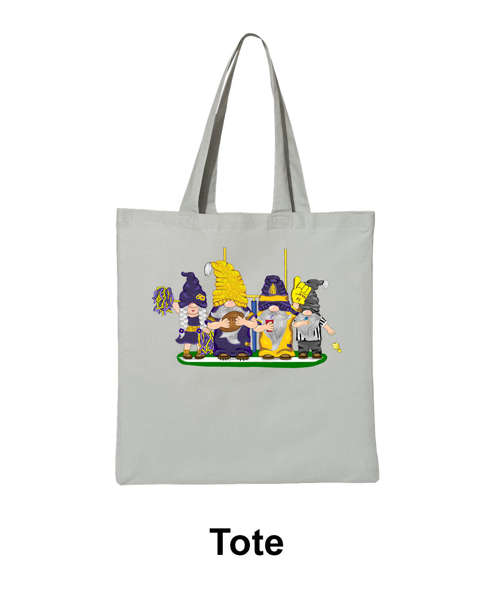 Purple & Gold Football Gnomes  (similar to Minnesota) on Tote