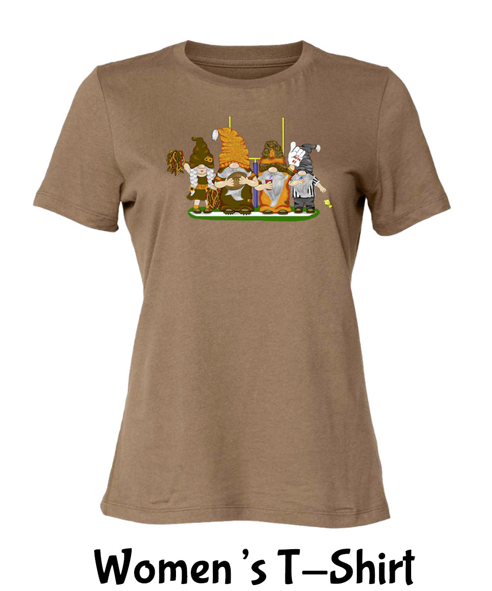 Orange & Brown Football Gnomes on Women's T-shirt (similar to Cleveland)