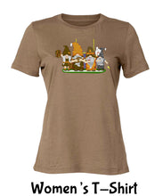 Load image into Gallery viewer, Orange &amp; Brown Football Gnomes on Women&#39;s T-shirt (similar to Cleveland)

