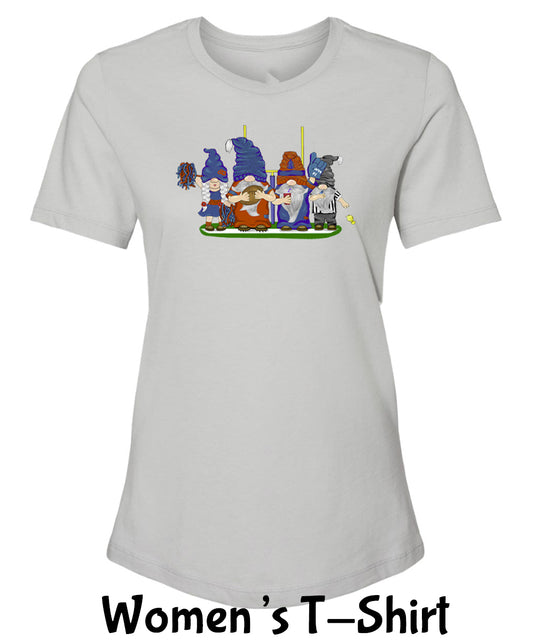 Orange & Blue Football Gnomes on Women's T-shirt (similar to Chicago)