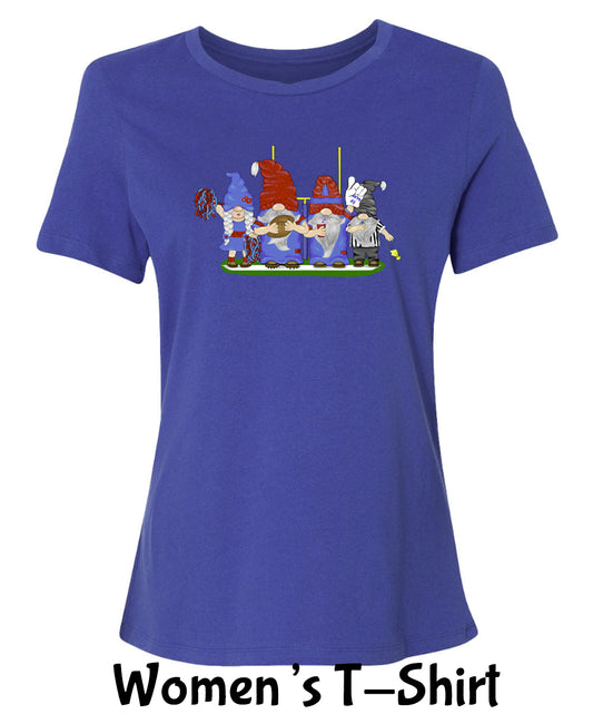 Red & Blue Football Gnomes on Women's T-shirt (similar to NY)