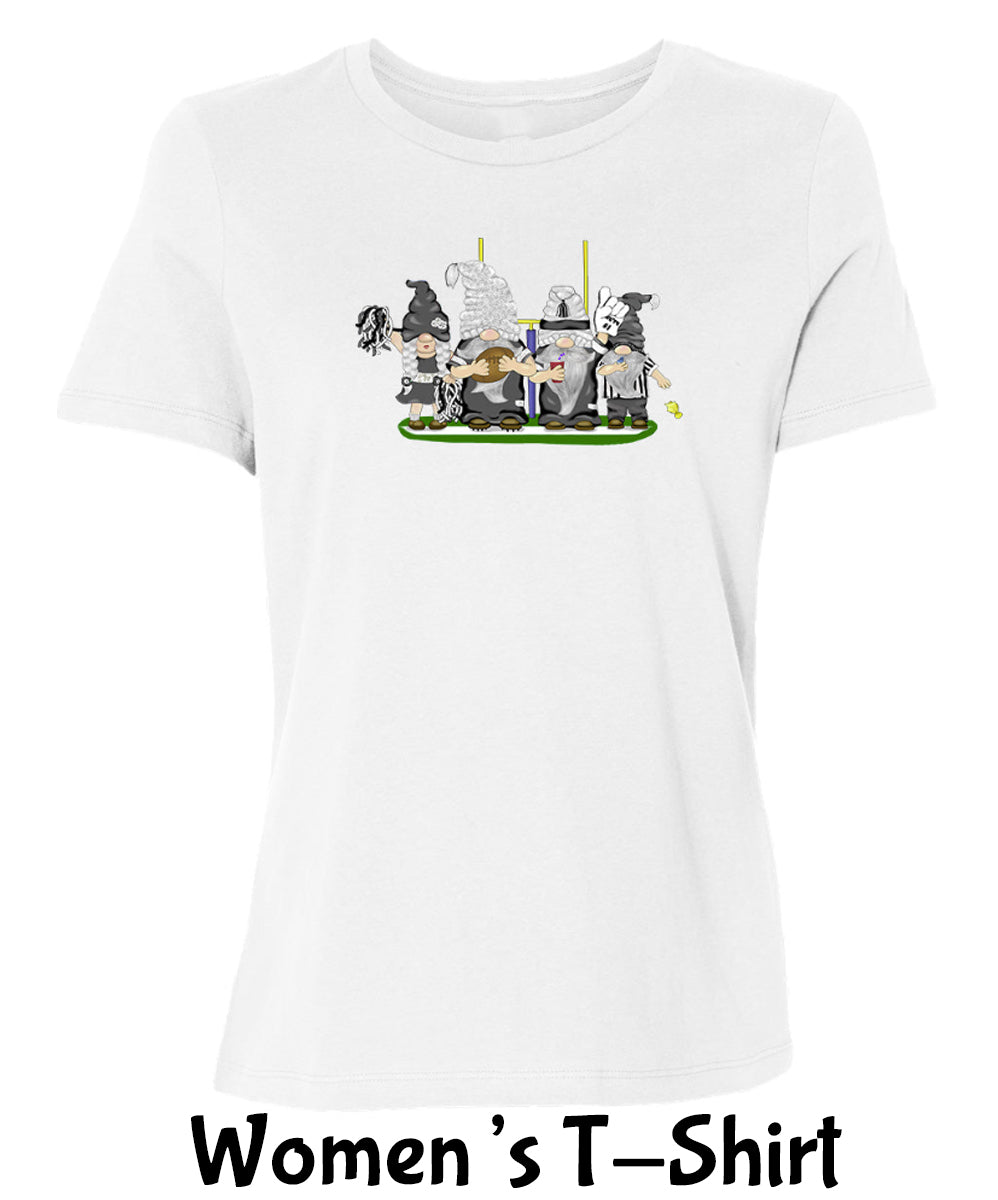 Black & Silver Football Gnomes on Women's T-shirt (similar to Las Vegas)