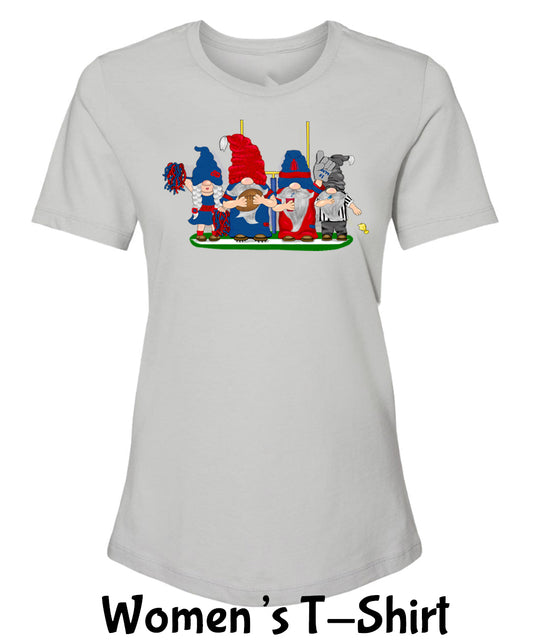 Navy & Red Football Gnomes on Women's T-shirt (similar to New England)