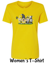 Load image into Gallery viewer, Black &amp; Gold Football Gnomes on Women&#39;s T-shirt (similar to Pittsburgh)

