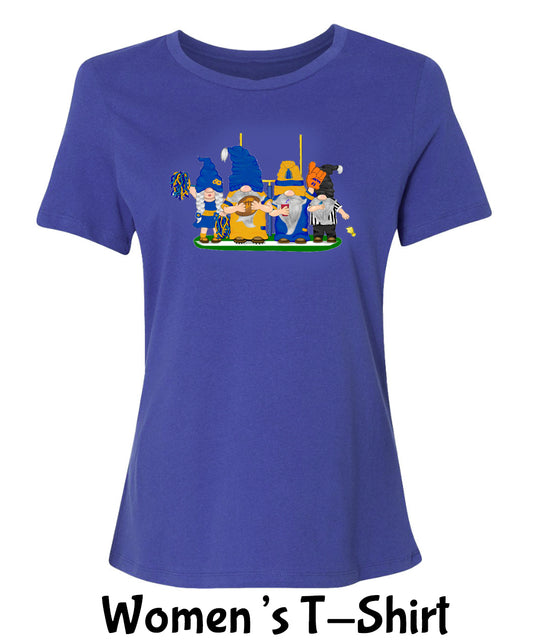 Blue & Gold Football Gnomes on Women's T-shirt (similar to LA)