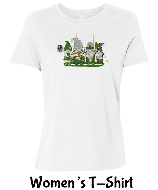 Green & Silver Football Gnomes on Women's T-shirt (similar to Philadelphia)