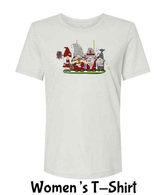 Crimson & Gray Football Gnomes on Women's T-shirt (similar to Pullman)