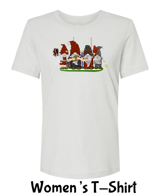 Red & Silver Football Gnomes on Women's T-shirt (similar to Atlanta)