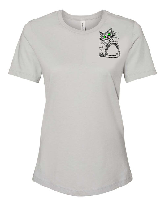 Black Hiss Off Cat on Women's T-shirt chest