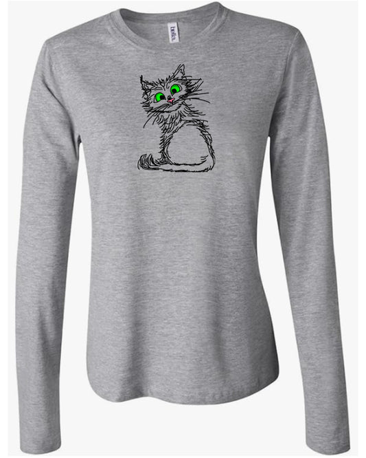 Black Scribble Cat on Women's Long Sleeve T-shirt