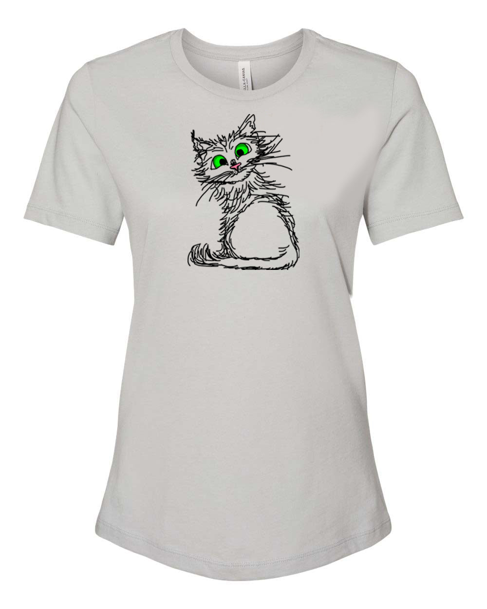 Black Scribble Cat on Women's T-shirt