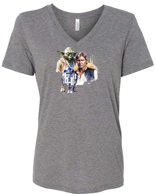 Women's V Neck T-shirt with Star Wars Images