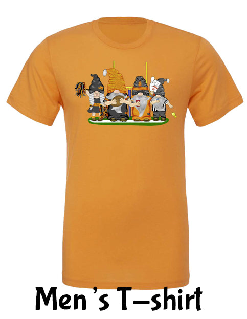 Black & Orange Football Gnomes on Men's T-shirt (similar to Cincinnati)