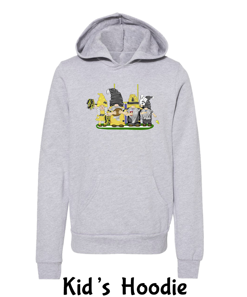 Black & Gold Football Gnomes  (similar to Pittsburgh) on Kids Hoodie