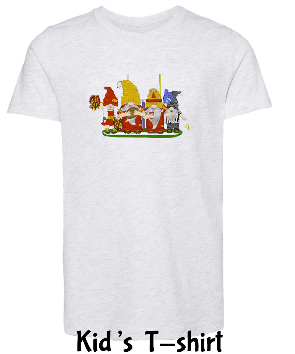 Red & Gold Football Gnomes  (similar to Kansas City) on Kids T-shirt